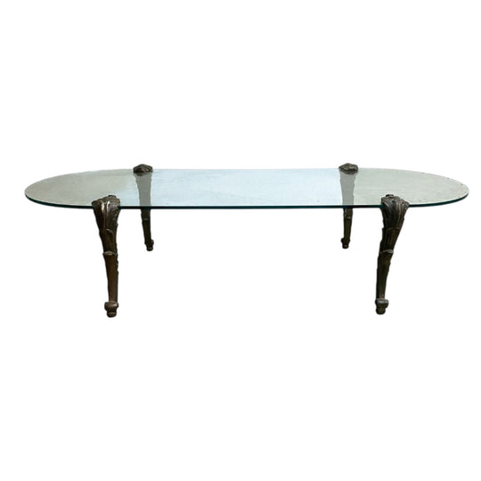 Mid Century Hollywood Regency Glass Top Coffee Table