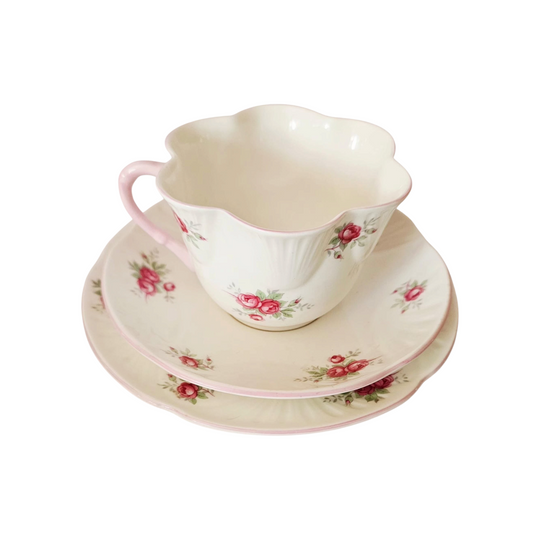 Crown Staffordshire England Sweetheart Rose Trio, Fine Bone China