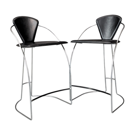 1980s Italian Chrome and Black Leather Bar Stools by Arrben x 2