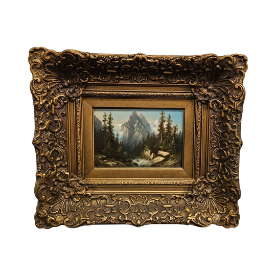 Antique Oil on Panel of A Mountainous Landscape
