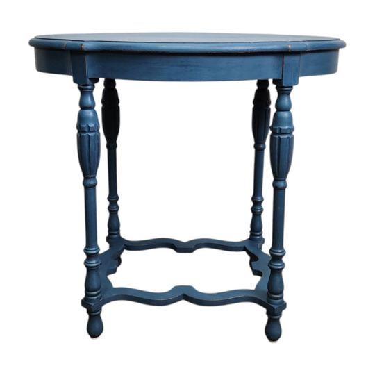 Hand-Painted Aubusson Blue Side Table with Beautiful Design