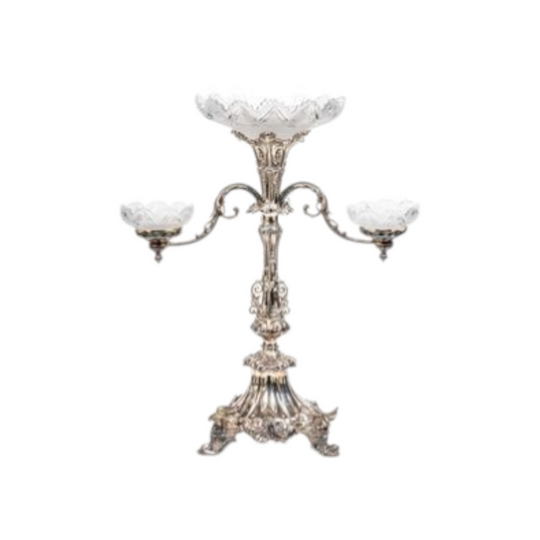 English fine quality 3 branch silver plated table centre piece