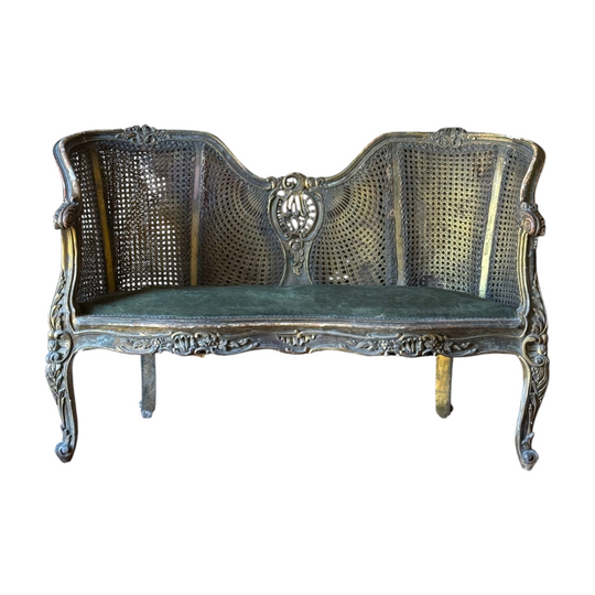 Antique French Giltwood & Rattan Louis XV Style Settee