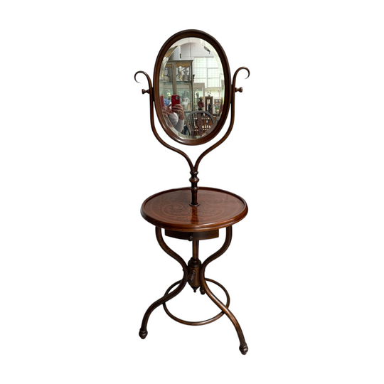 Antique Bentwood Dressing Stand With Table, Drawer & Mirror