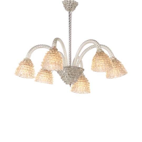 Vintage Barovier & Toso Rostrato Murano Glass Chandelier