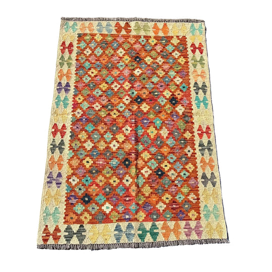 Orange and Cream Coloured Handmade Wool Kilim Rug*