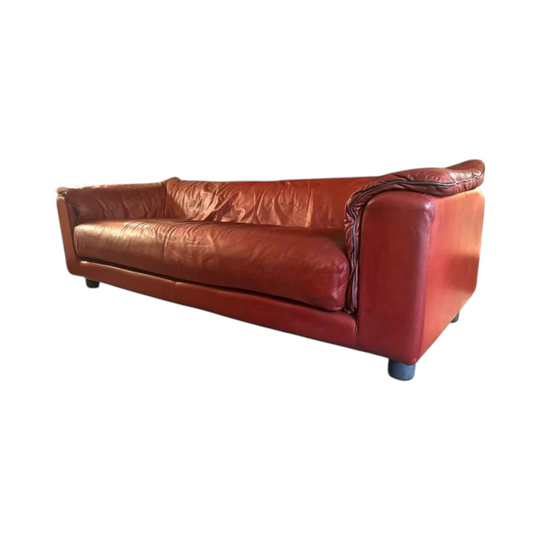 Vintage pure red leather sofa super comfortable 3 seats