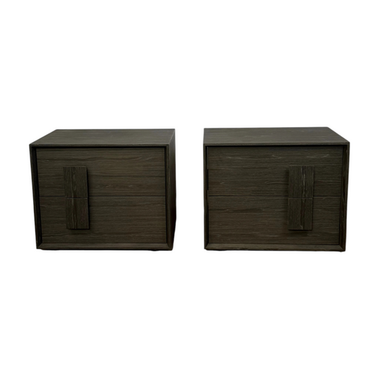 Pair of Bray Smoked Oak Bedside Tables - Left & Right Handles