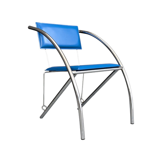 Postmodern Italian Dining Chair | Blue Leatherette and Chrome