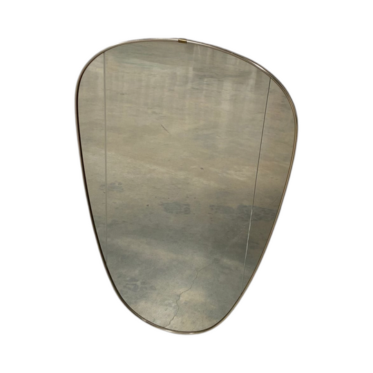 Brass Kidney Mirror with faceted Glass Detail 1950s