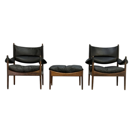Kristian Vedel for Villadsen Modus 3 piece Lounge Chair and Foot Stool Set. Brazilian Rosewood
