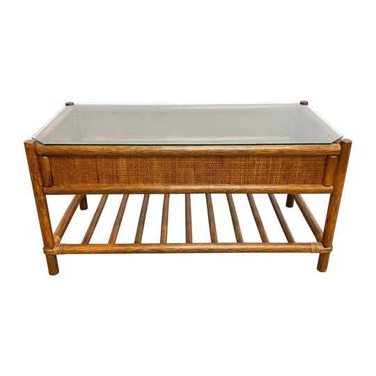 Post Modern Cane And Glass 1980's Coffee Table