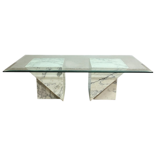 Postmodern Italian Carrara Marble And Glass Coffee Table
