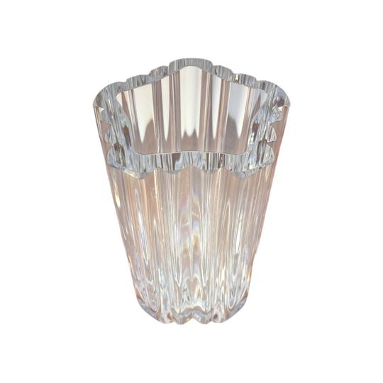 Kosta Boda Crystal Vase – Anna Ehrner Signed Sculptural 5-Sided Swedish Art Glass 19.5cm