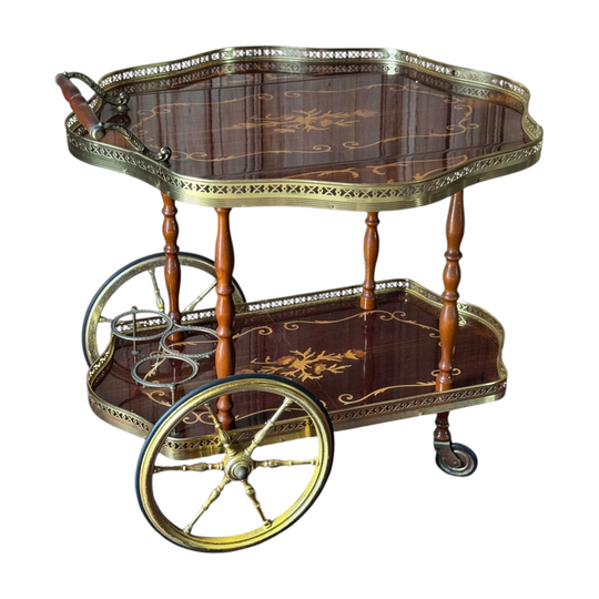Vintage French Style Marquetry Drinks Trolley with Drop Leaf Extension