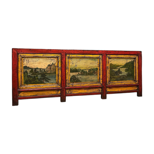 Antique Chinese Sideboard, Original Painted Finish, Landscape Panels