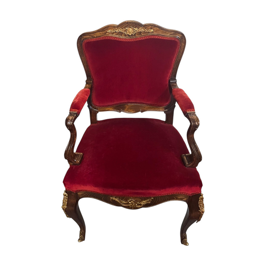 Louis XV Style French Walnut Armchair/Desk Chair With Red Valet Upholstery