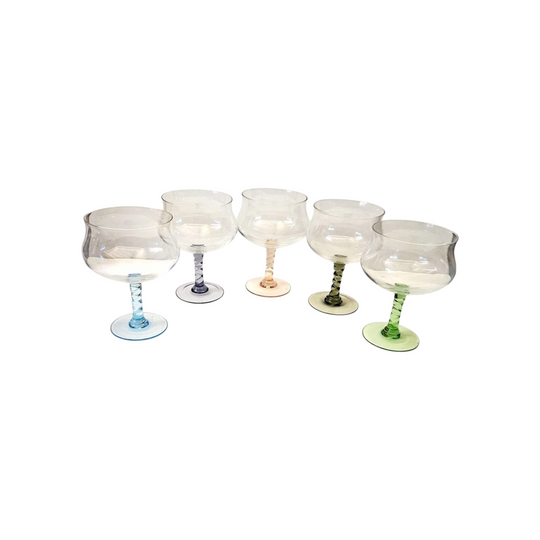 Vintage Arlequin Twist Stem Glasses. Set of 5