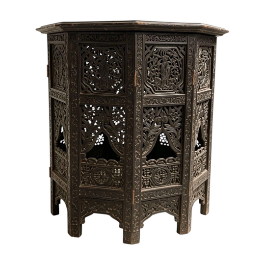 1679: Antique/Vintage Chinese Carved Wooden Folding Base Coffee Table Side Table