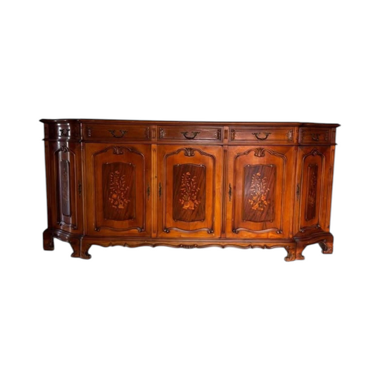 Antique sideboard with marquetry and carving tall boy dresser chest of drawers