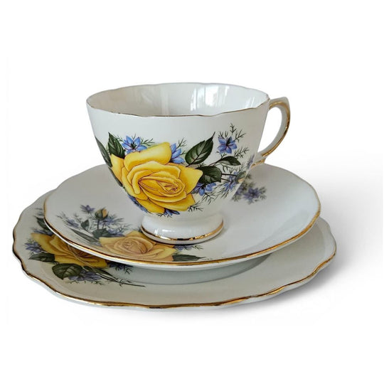 Vintage Royal Vale Ridgway Potteries Trio "Yellow Rose" c. 1950