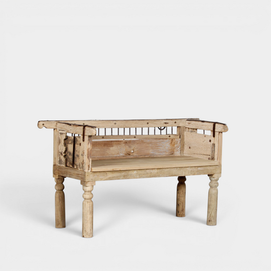 VINTAGE Recycled Ox Cart Indian Bench Seat Raw - Eco Village Collection