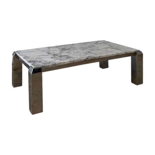 Vintage Chrome and Arabescato Marble Coffee Table