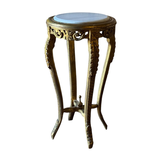 Vintage Louis XV Style Giltwood Side Table with White Marble Top