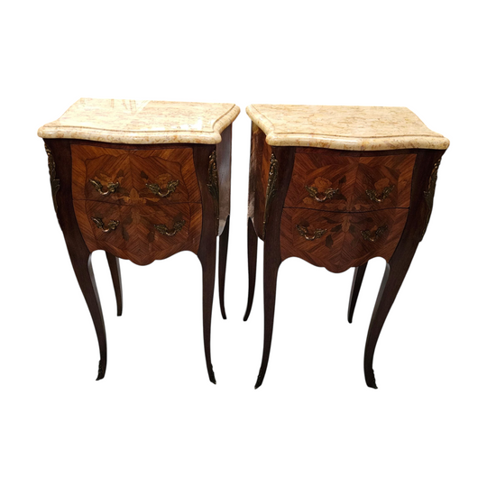 Elegant Pair of Louis XV Style Marble Top Bedsides
