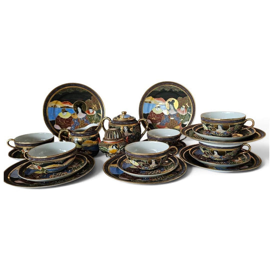 Vintage Satsuma, 21 PCS tea set Moriage, Japanese. mid 20th century