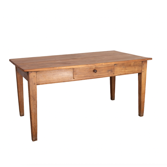 Antique French Farmhouse dining table with tapered legs and central drawer from the Alps
