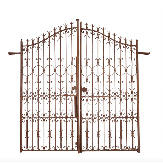 Impressive solid wrought iron chateau gates from Provence with all original hardware
