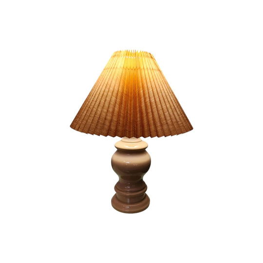 Vintage Muted Terracotta Table Lamp with Pleated Lampshade