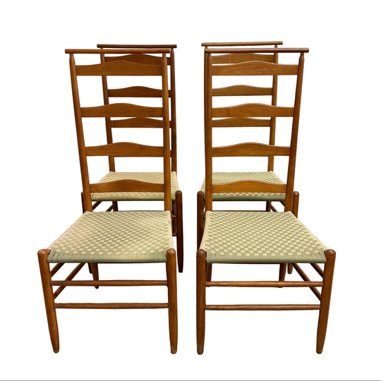 Set Of 4 Mid Century Shaker Style Dining Chairs With Woven Seat*