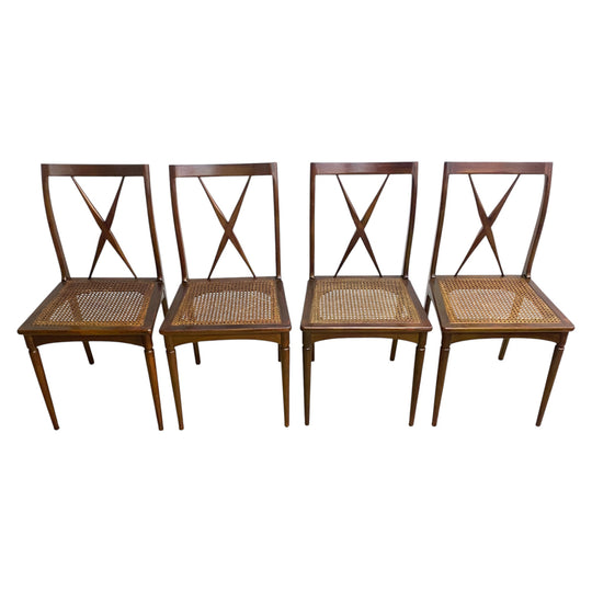 Set of Four John Duffecy Mid Century Cross Back Dining Chairs