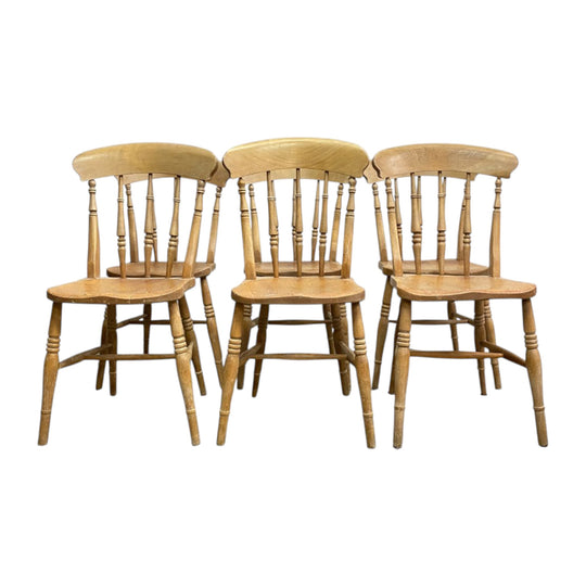 Set of Six Vintage Rustic Elm Kitchen/ Dining Chairs