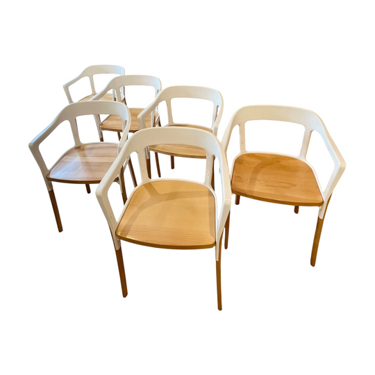 Magis Steelwood Chairs by Ronan & Erwan Bouroullec – Set of Six, Solid Beech with White Polyester Powder-Coated Steel Backrests