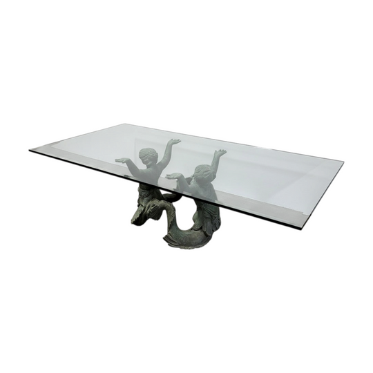Bronze and Glass Italian “Putti di Mare” Coffee Table, 1970s