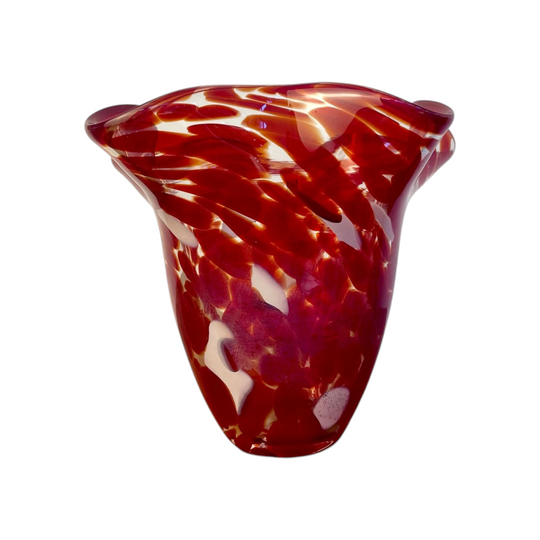 Mdina Glass Vase Malta | Hand-Blown Red White Amber Glass | Folded Rim
