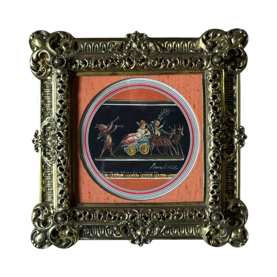 Antique Brass Framed Gouache Painting by Maria Cirillo