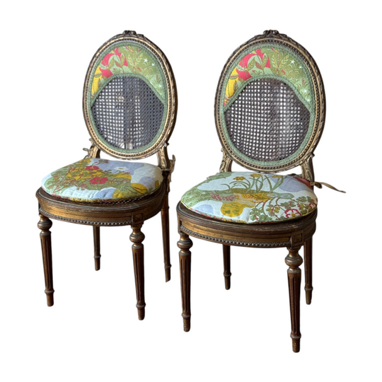 Antique French Louis XVI Painted Salon Suite – Pair of Chairs and Bench