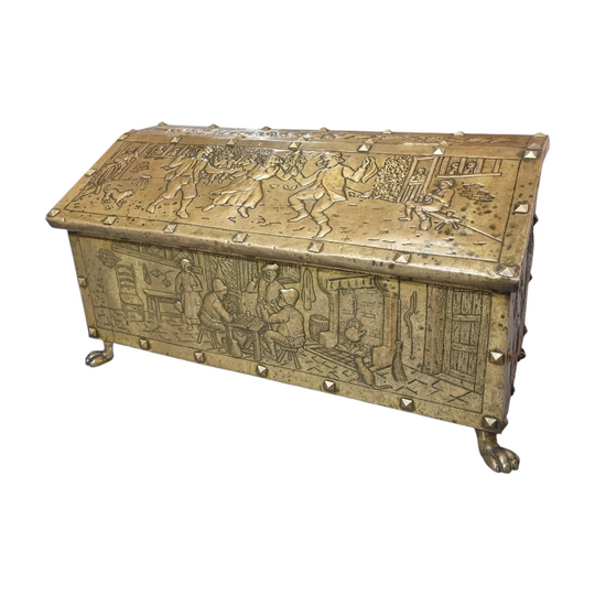 A Highly Decorative 19th Century French Embossed Gilt Brass Fire Coal Box