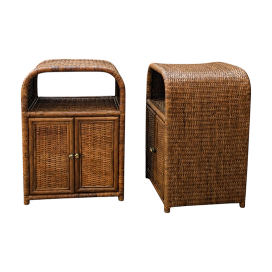 Pair of Rattan Bedside Tables Commissioned in Thailand Circa 1980
