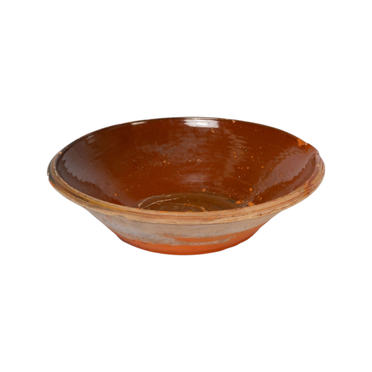 Large Vintage French Terracotta Bowl, partially glazed and with paint patina