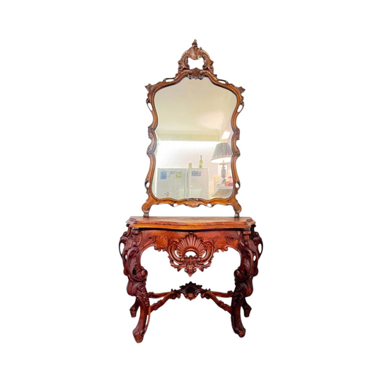 Solid timber hand carved antique hall stand and mirror refurbished