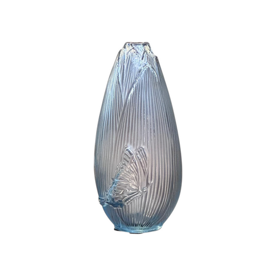 French Lalique blue crystal Coeur de fleur butterfly vase c.2000