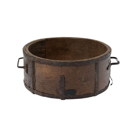 Antique French timber Grain measure with iron bracing from the French Alps
