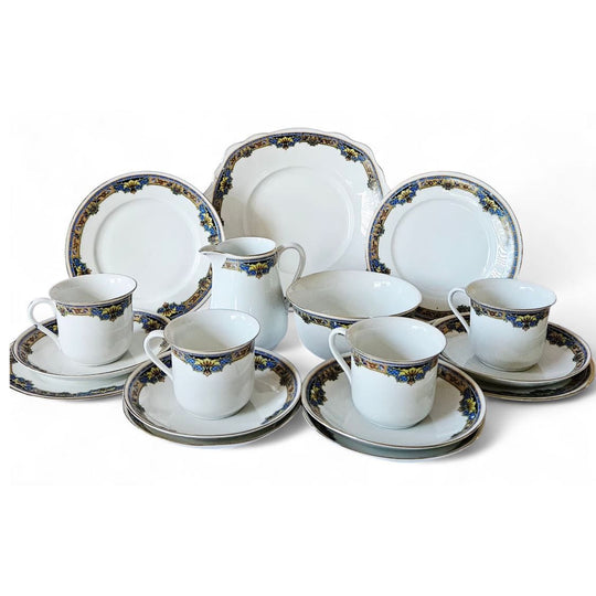 Union K Fine Bone China Floral Band 15 pcs Teaset Made In Czechoslovakia