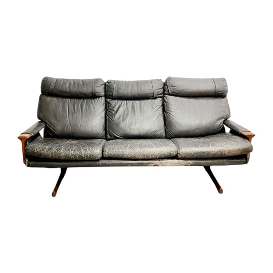 Mid Century 3 Seater Tessa T21 Black Leather Lounge