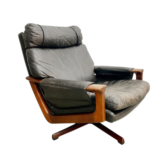 Mid Century Tessa T21 Black Leather Swivel Armchair*